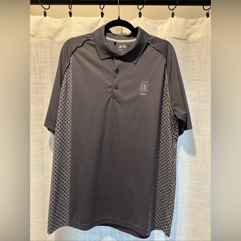 Adidas Golf TPC Sawgrass Climacool Gray Green Graphic Print Golf Polo Mens Large